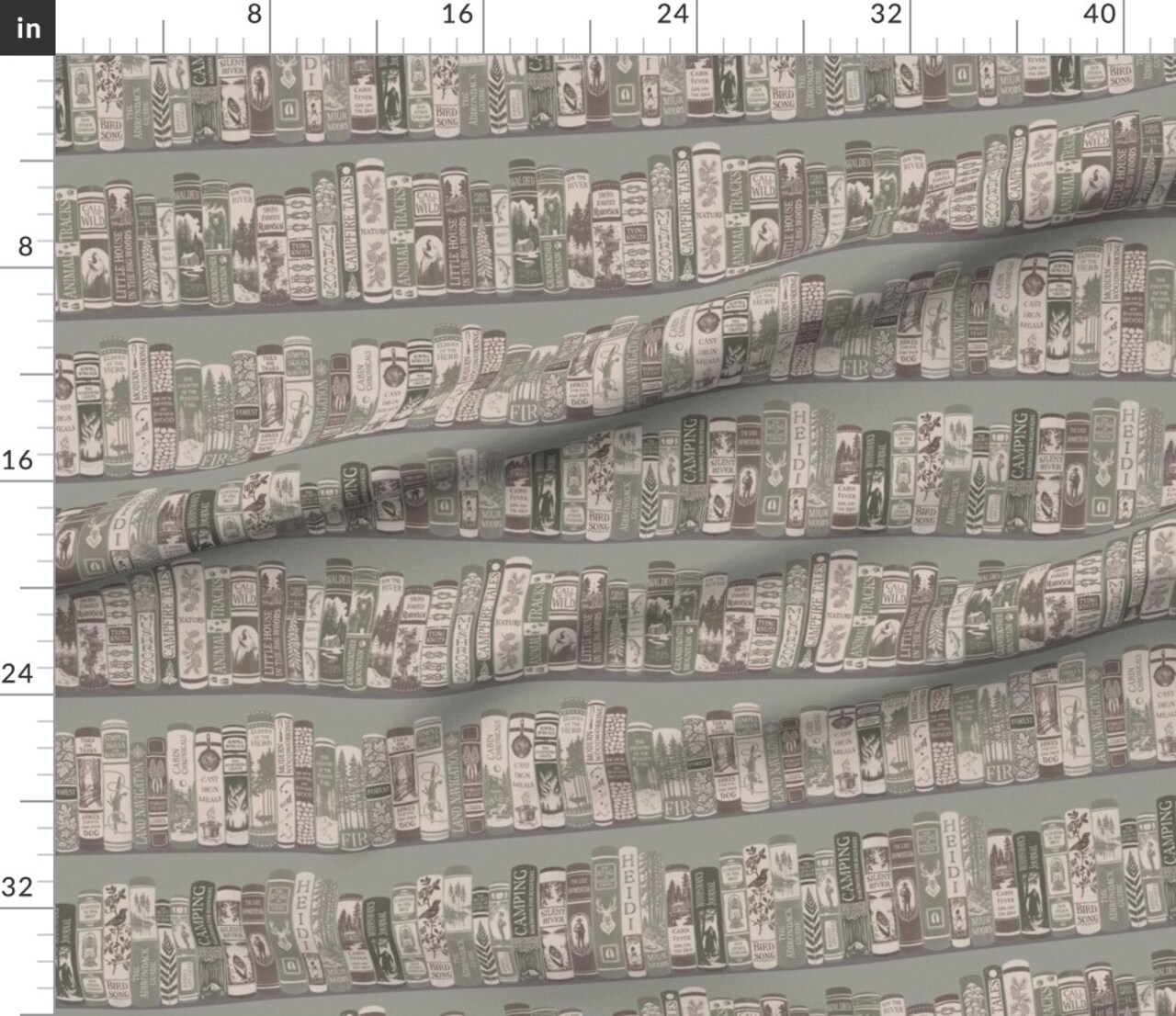 Rustic Monochrome Books Woods Reading Gray Green Classic Literature Custom Printed Fabric by Spoonflower Various Fabrics by the Yard or Fat Quarter